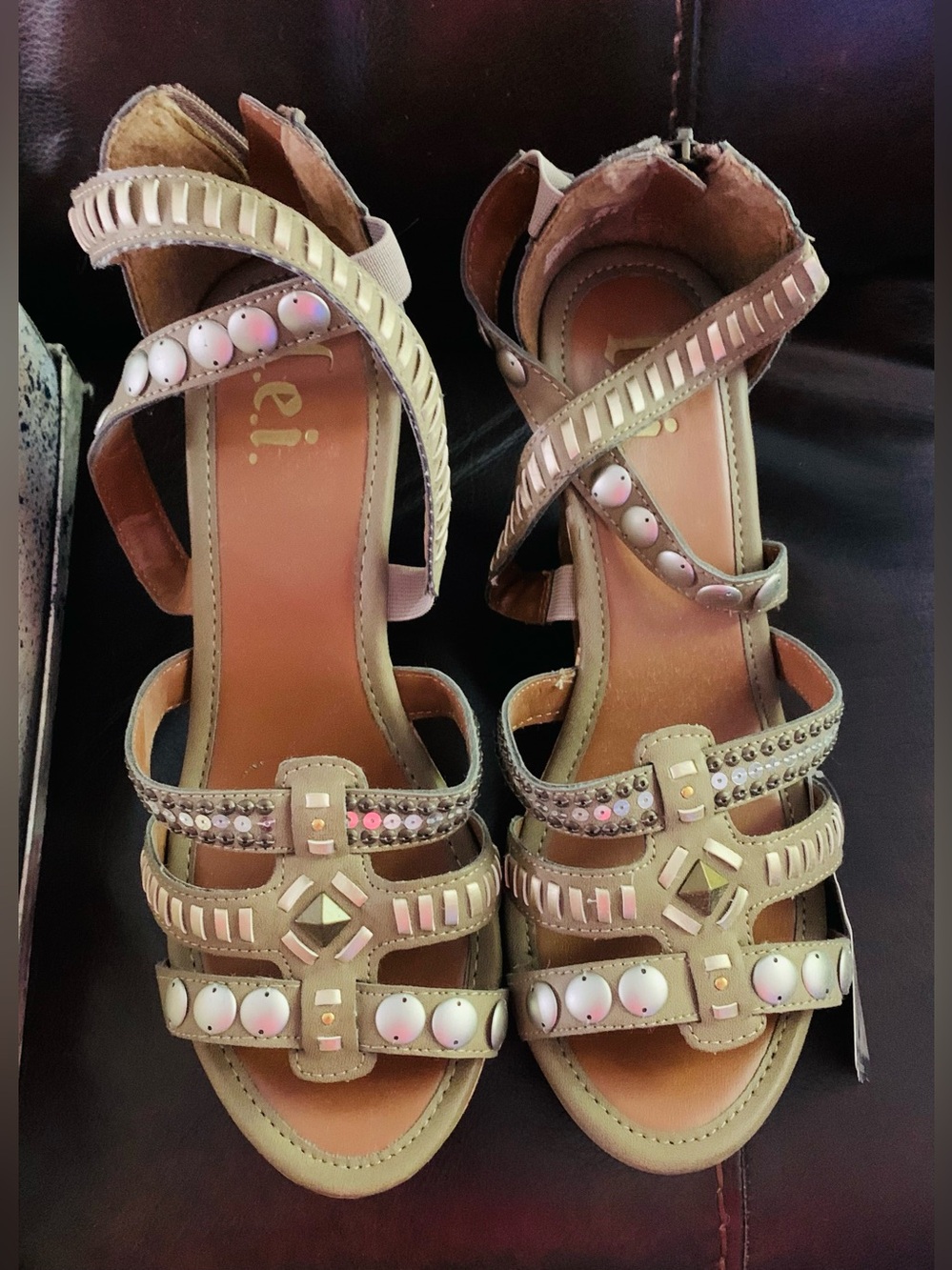 lei Taupe Embellished Gladiator Sandals NEW IN BOX